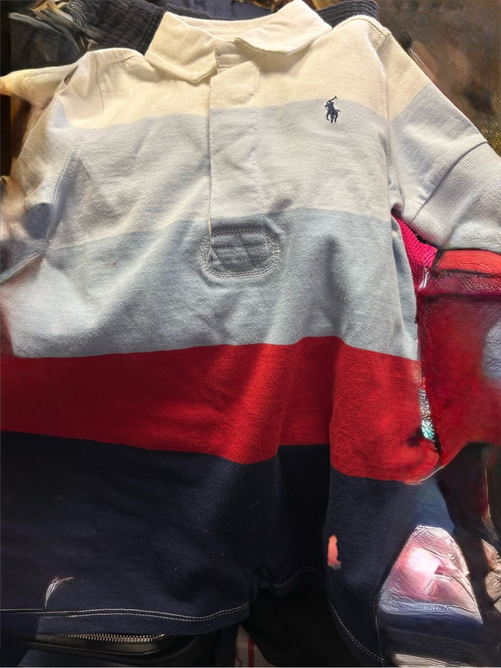 Polo by Ralph Lauren Striped Rugby One-Piece in White, Light Blue, Red, Navy